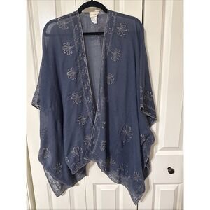 Natural Reflections Blue Embroidered Sheer Kimono One Size Boho Cottage Core